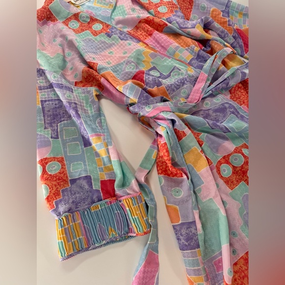 Geometric Vintage Belt Satin Robe Boho Caftan Women Neiman Marcus One Size USA - Picture 3 of 7
